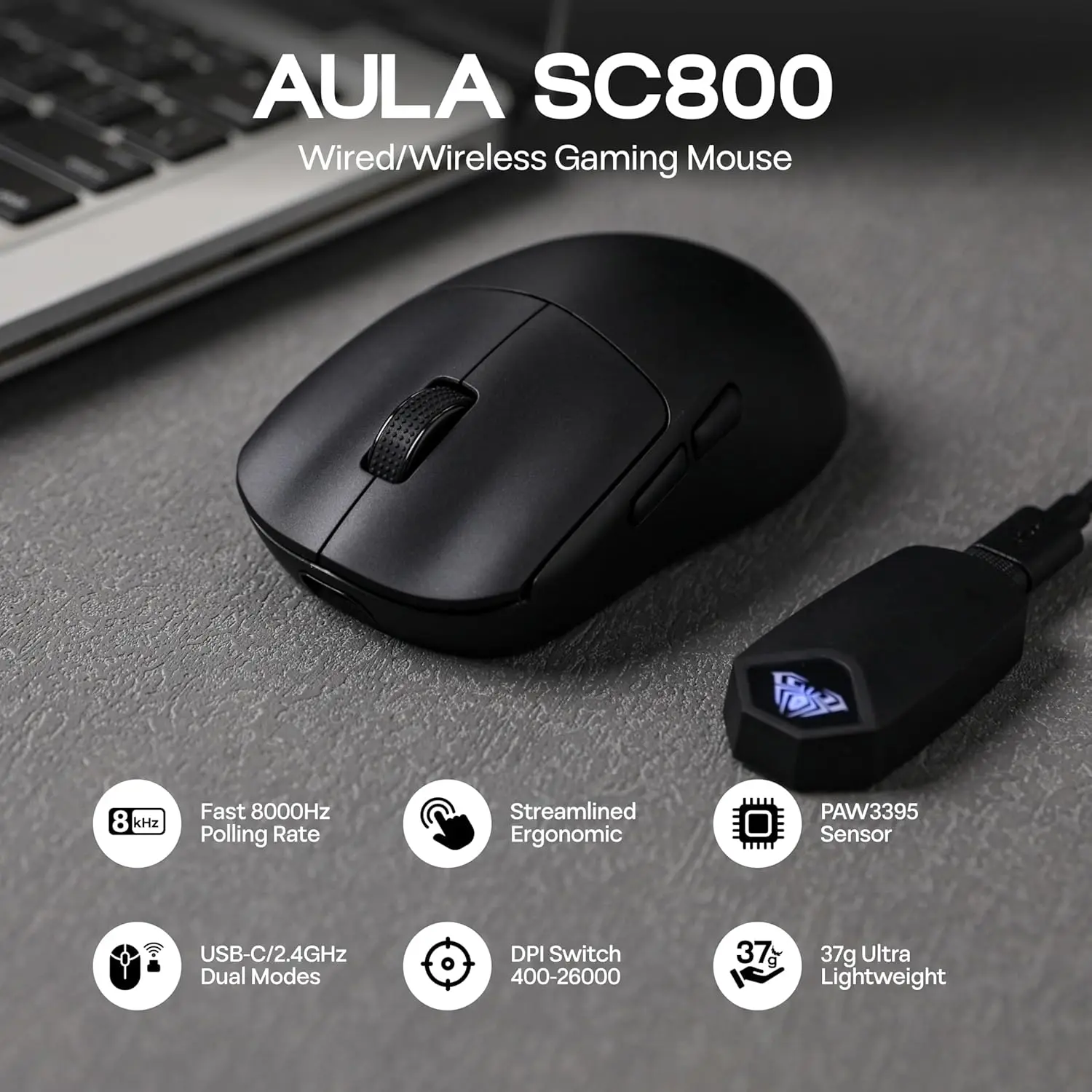 Esports Gaming Mouse Wireless - Ratón para juegos AULA SC800 USB-C